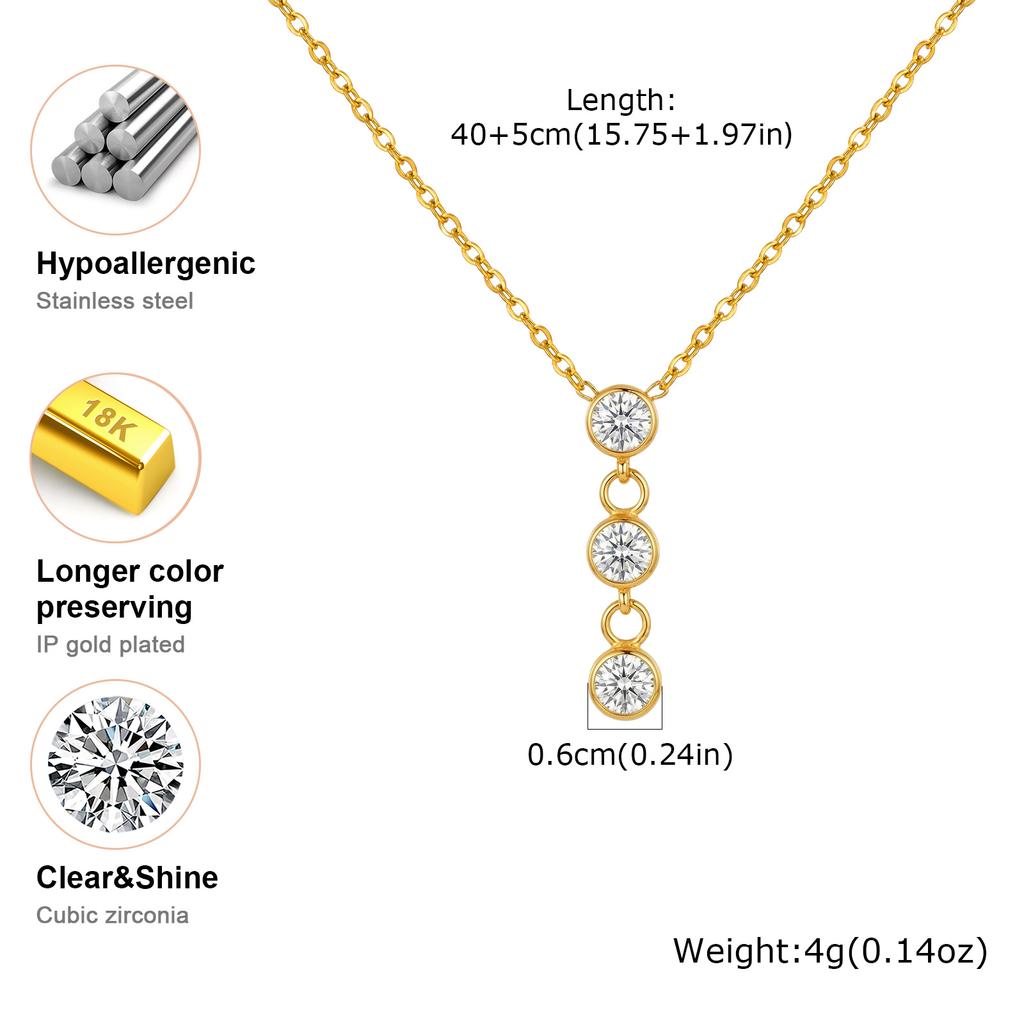 Delicate Zircon Pendant Necklace for Women, Stackable Multi-Layer Stainless Steel Necklace, 18K Gold Plated Fashion Jewelry Set