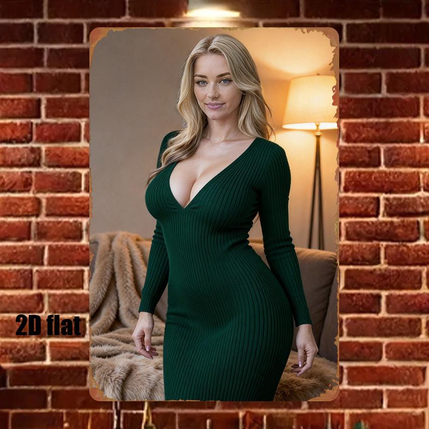 

Retro Metal Tin Sign x Inch Green Dress Woman Wall Art for Living Room Game Room Decor 20x30cm（7.8x11.8inch）