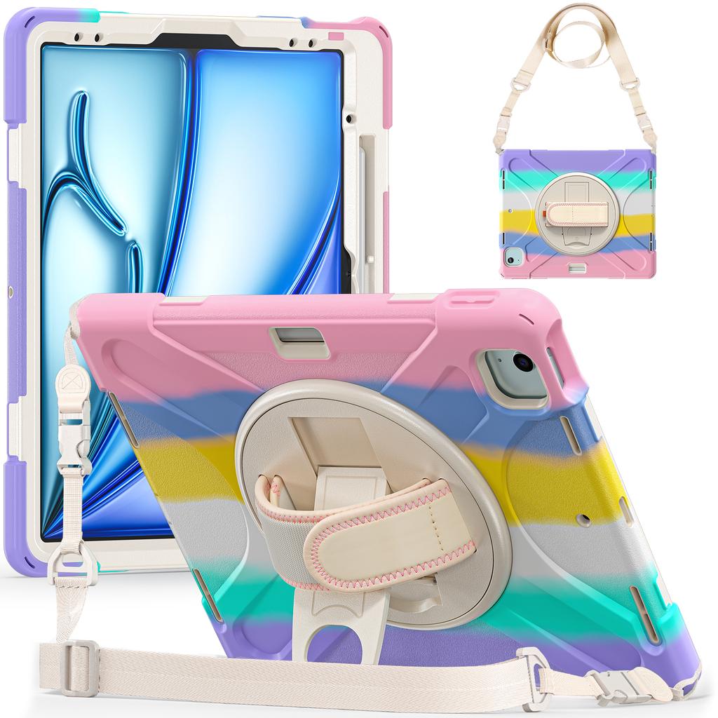 Dla iPada Air 13 (2025)/(2024) Etui z podpórką TPU+PC+Silikonowe Pokrowiec na Tablet z Paskiem na Ramię