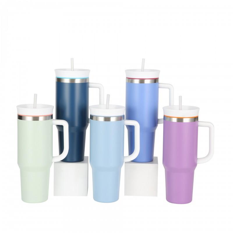 40oz Stainless Steel Insulated Travel Mug With Handle Straw Double Wall Vacuum Thermos Car Office Outdoor
