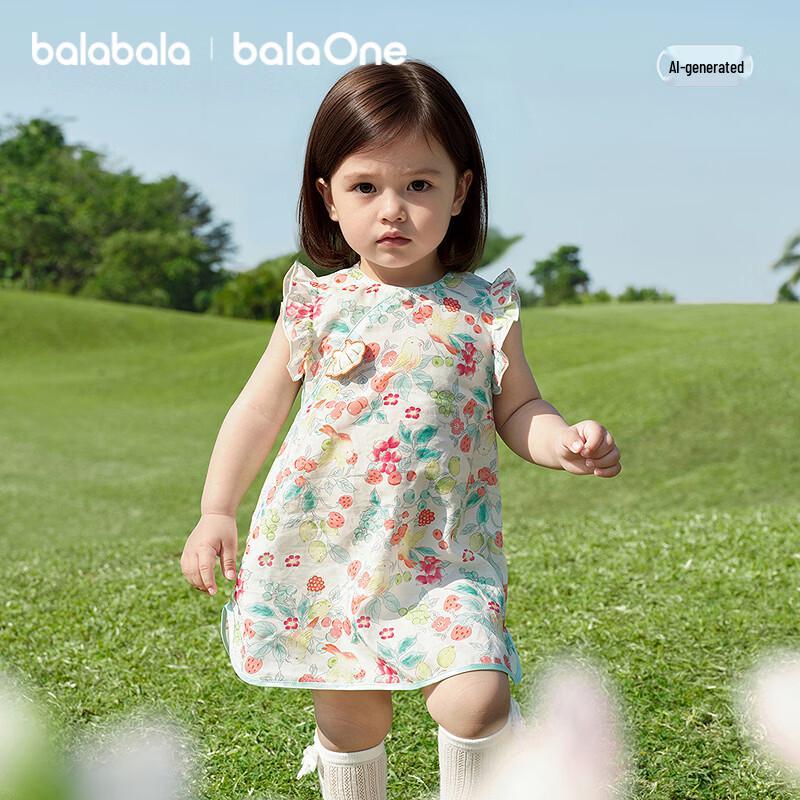 Balabala Baby Girls' Chinese-Style Sweet Sleeveless Dress