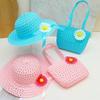 2Pcs/Set Flower Design Children Beach Hats Set Wide Brim Straw Wide Hat  Kids Summer Holiday