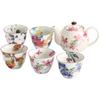 Ceramic Ai Hanagokoro Teapot (5-Piece Set) with 5 Types of Flowers, Size: Approx. W26 D23 H10 03654