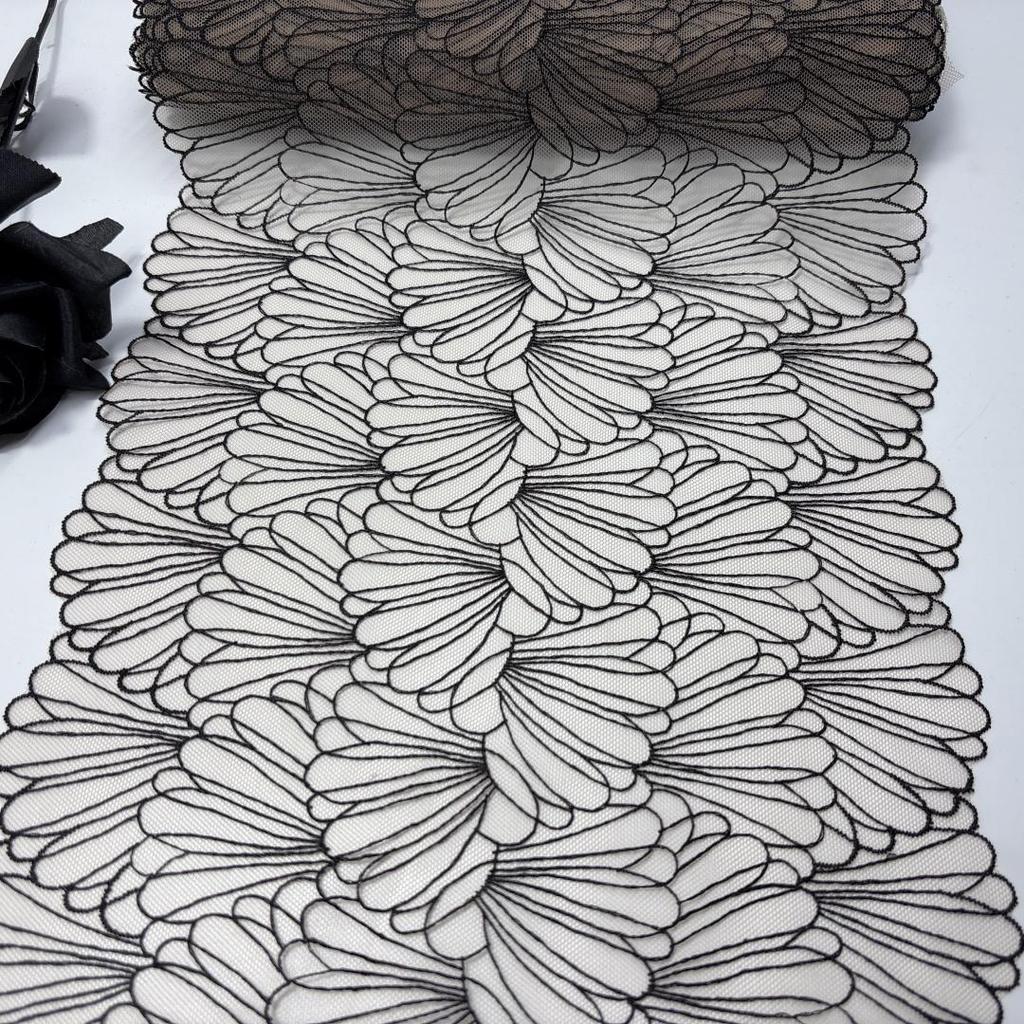 1m X 25cm Tulle Embroidery Lace,  DIY  Sewing Embroidered Net Fabric Lace for Dress, Lingerie, Bra, Underwear, Garment