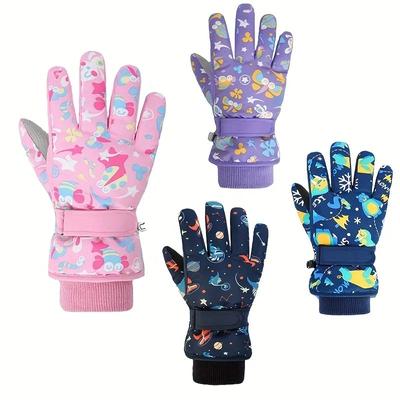 Kids Full Finger Mittens Antiskid Coating Warm Winter Gloves Cartoon Thermal Ski Gloves Mitten Snowboard Wear Skiing Equipment