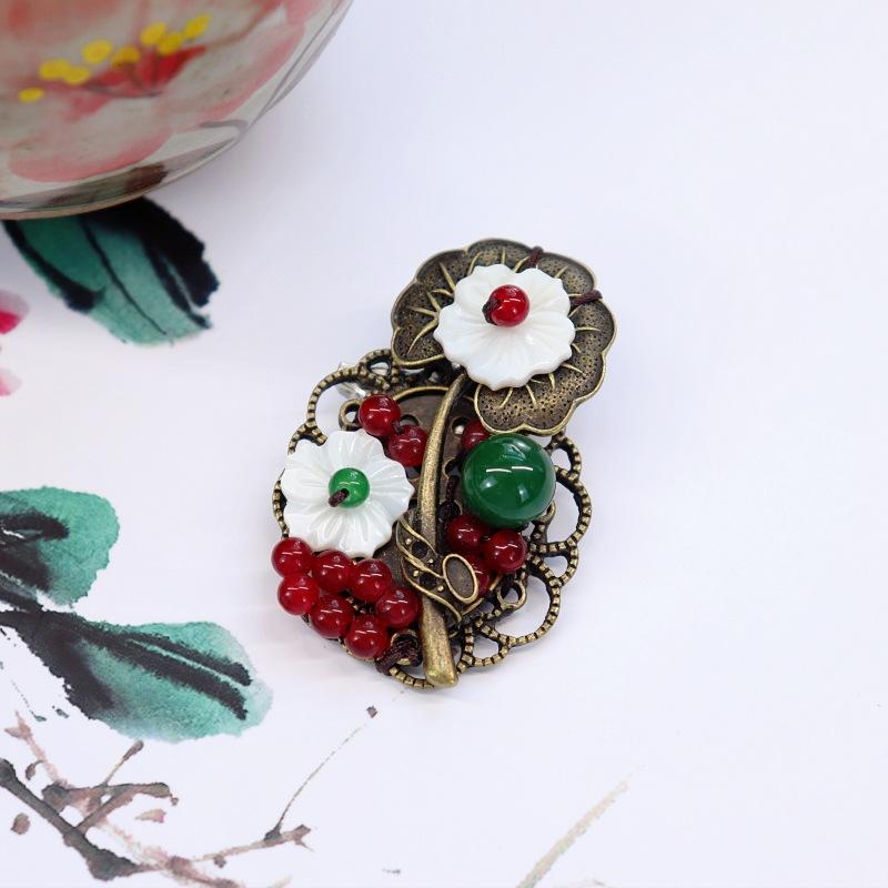 Retro Handmade Agate Shell Brooch Women's Versatile Literary and Multi-purpose Silk Scarf Cardigan Clip Hairpin with Accessories