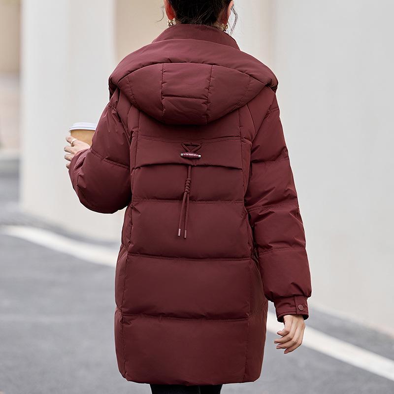 Women's Mid-Length Red Down Jacket, Winter 2024 Style, Loose Fit, Casual Thick Ankara Coat