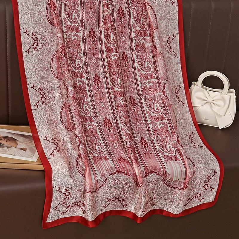 90*180 Elegant Ethnic Faux Silk Scarf For Women Large Cashew Satin Beach Towel Neck Scarf And Wraps For Ladies