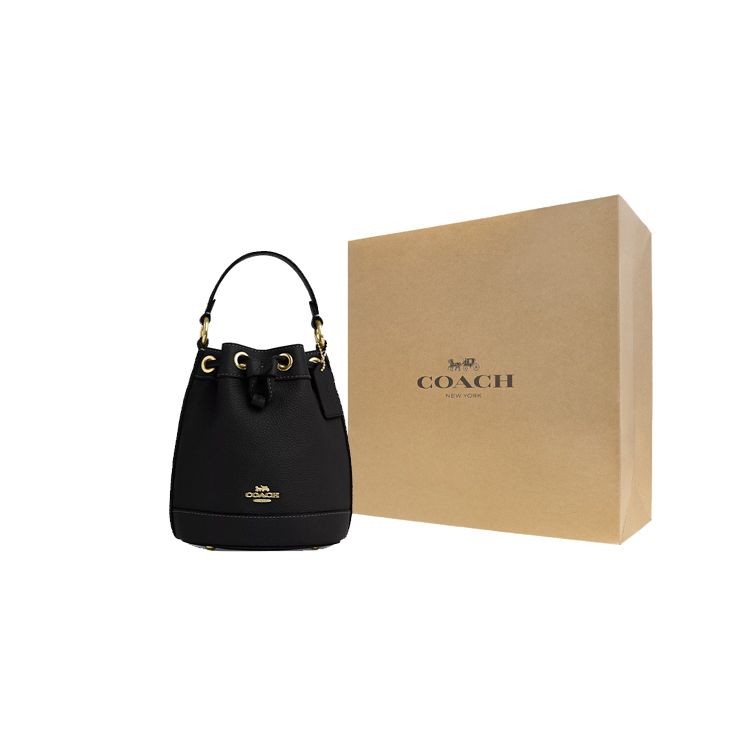 Coach Dempsey 15 Letter Logo Drawstring Bucket Bag Women Bags Black CN683-IMBLK