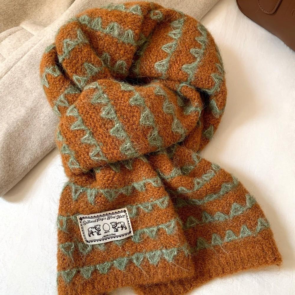 Korean Style Pumpkin Color Knitted Scarf 170cm x 25cm Fall Winter Neck Warmer For Women