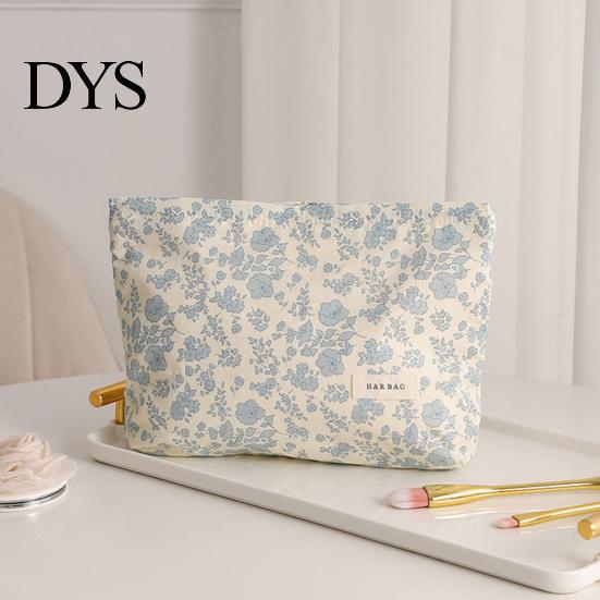 Compact Travel Case Floral Cotton Makeup Bag, Large Capacity Toiletry Bag with Multi Portable Beauty Storage Compartments, Cute Skincare Cosmetic