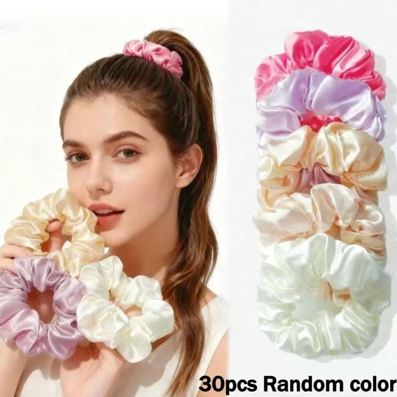 30pcs Macaron Pastel Scrunchies Set, Pink Yellow Green Blue Purple Cream White Hair Ties for Graduation Holiday Wedding Birthday