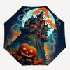 1pc Scary Halloween Haunted_House Automatic Folding Umbrella, Lightweight Retractable Compact Travel Umbrella, 8-Rib Sturdy Frame011