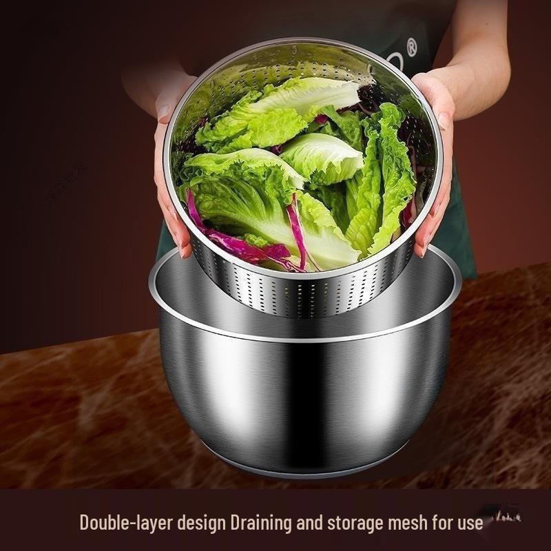 Essoreuse Manuelle à Salade et Fruits en Acier Inoxydable avec Fonction Déshydrateur de Légumes