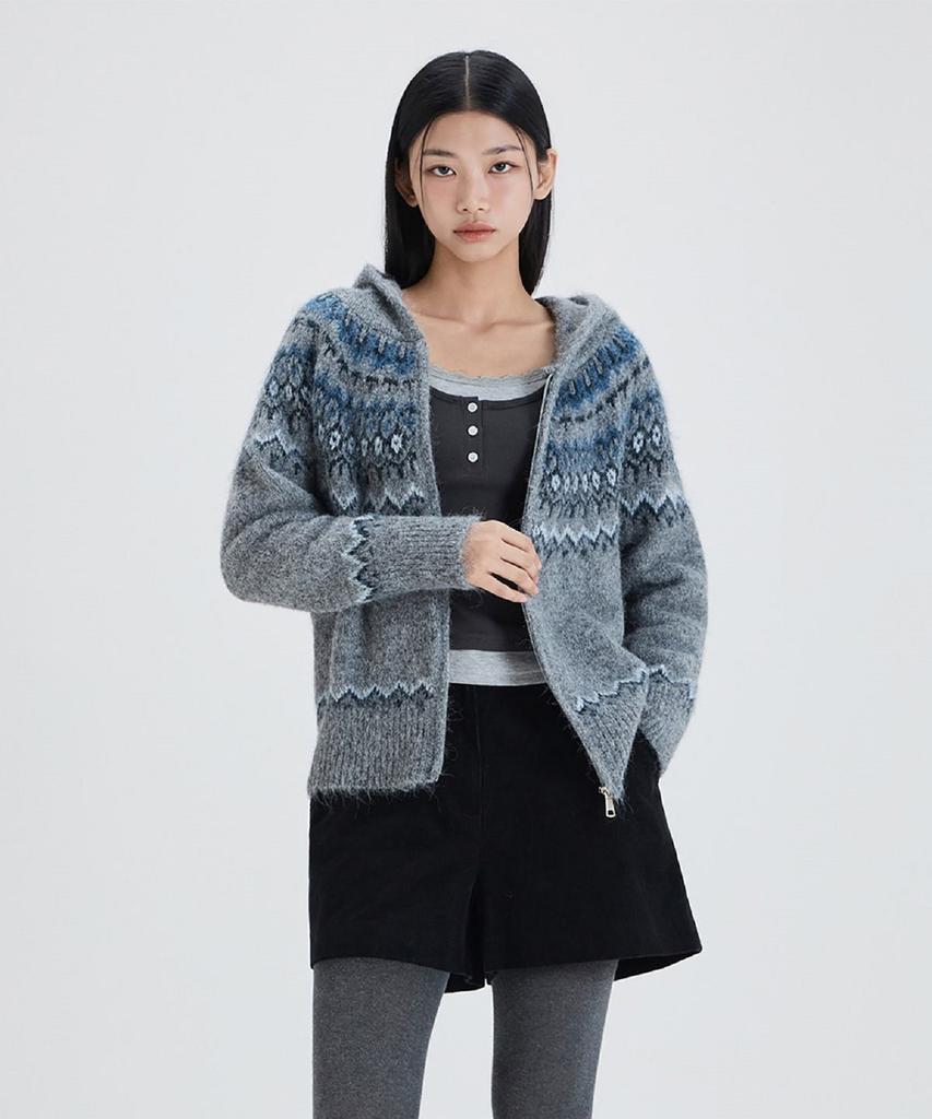 Mixxo Hairy Fair Isle Hooded Zip-Up Cardigan_Miwckfv2Ss
