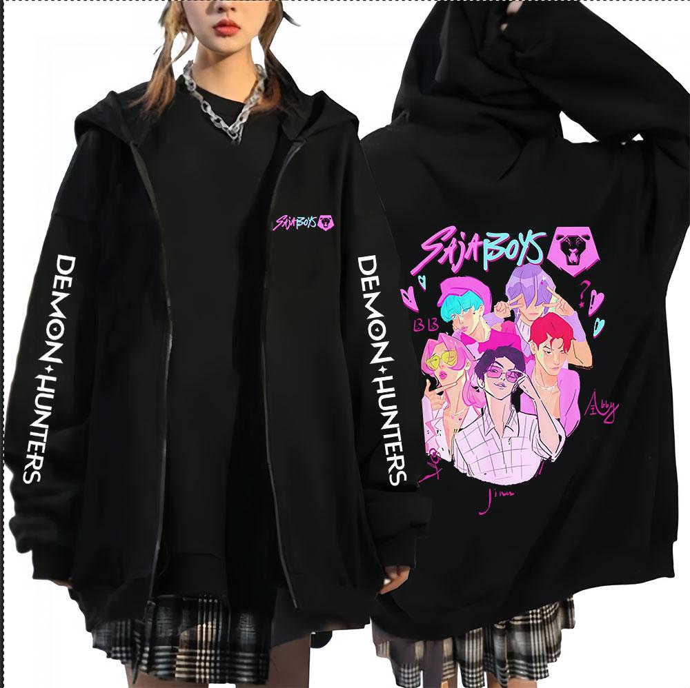 

K-pop Saja Boys Охотники на демонов Фильм Толстовка на молнии Мужская Женская харадзюку Высокое качество Подарок для фанатов Оверсайз Толстовка на молнии куртка XS