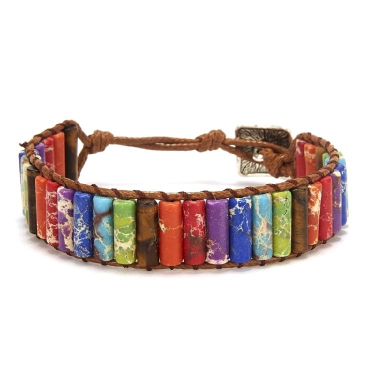 Stone Wrap Leather Bracelets Vintage 2 Strands Multilayer Woven for Women Men
