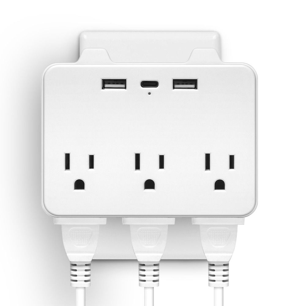 Type C Port Braided Cord Power Strip 3 USB Slots Type C Power Strip America Standard