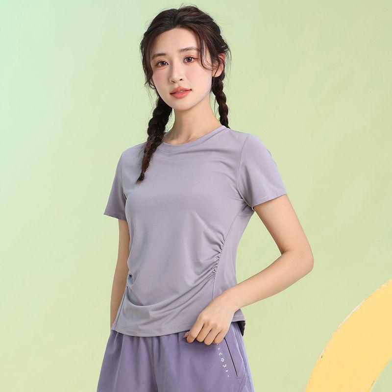 

Летняя одежда для бадминтона в помещении, дышащая, быстросохнущая, тонкий топ, короткий рукав, сетчатая одежда для йоги, женская, для спортзала, бега Gray purple short sleeve 3XL