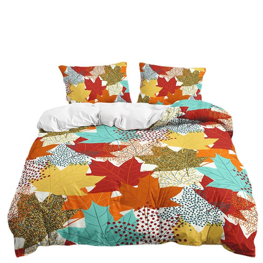 Bed Three-Piece Fallen Leaves Autumn Maple Leaf Quilt Cover 3D Digital Printing Kit
