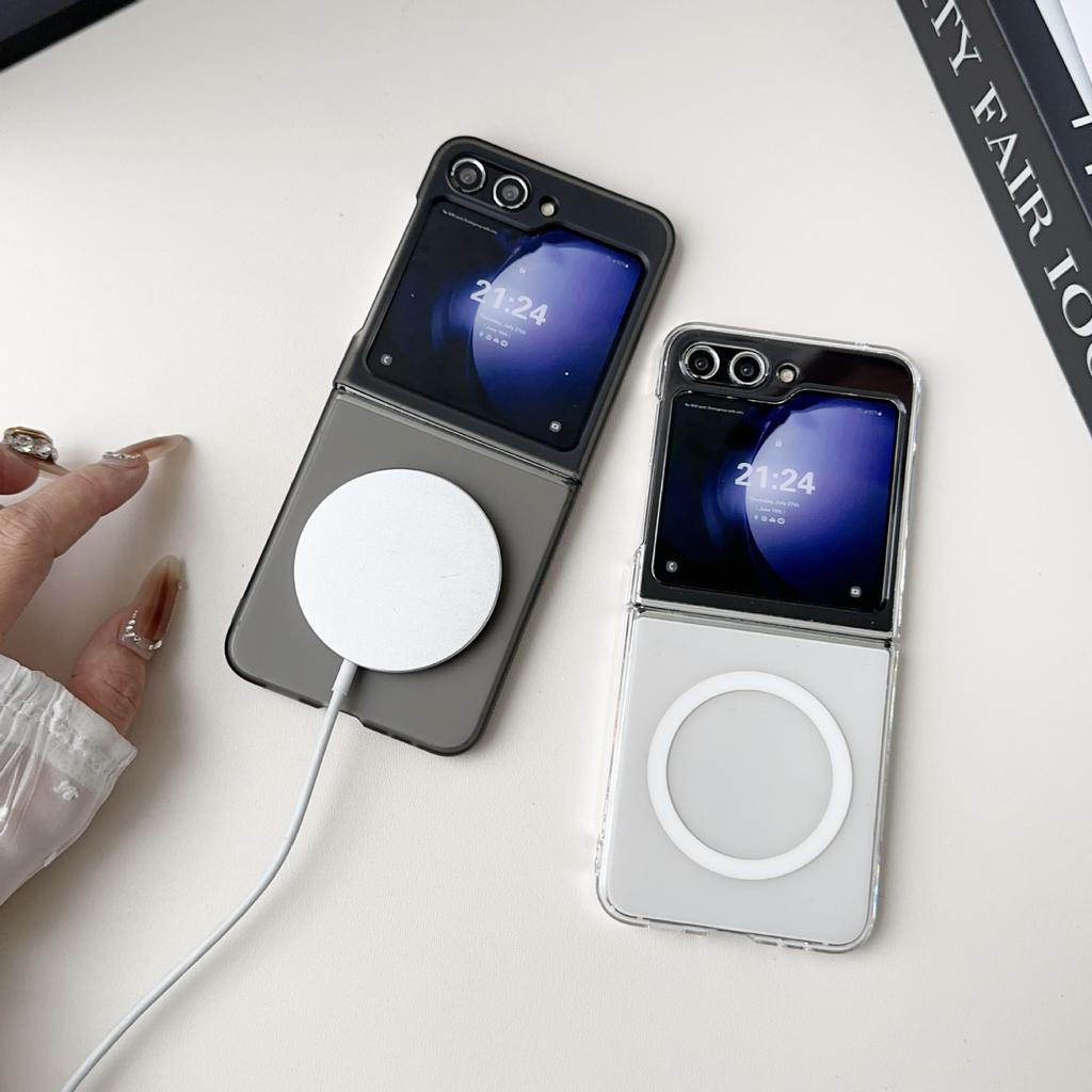 New Samsung ZFlip6 Skin Soft Magnetic Suction Phone Case Suitable for Zflip5 Ultra Thin Tempered High Transparency PC