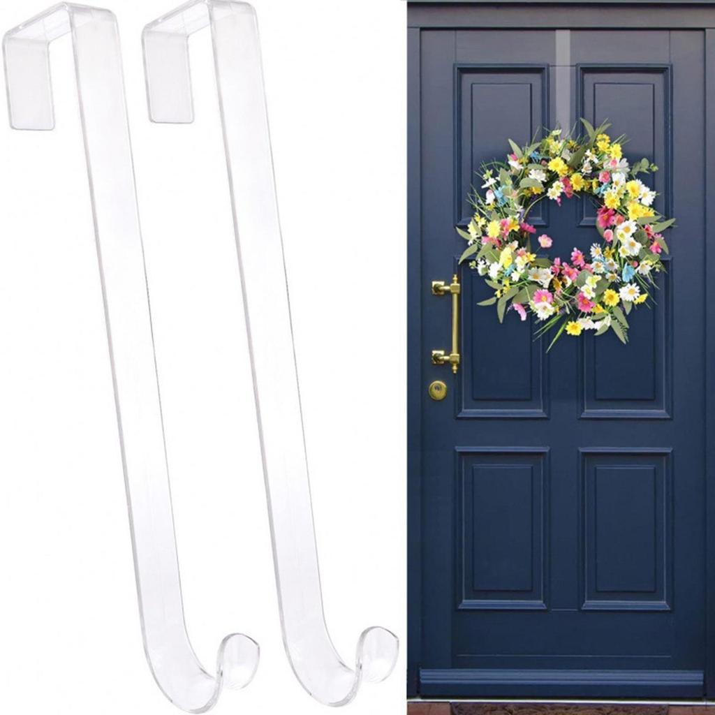 2 Acrylic Wreath Hangers, Door Hooks, Welcome Sign Hooks for Hanging Wreaths, No Required,