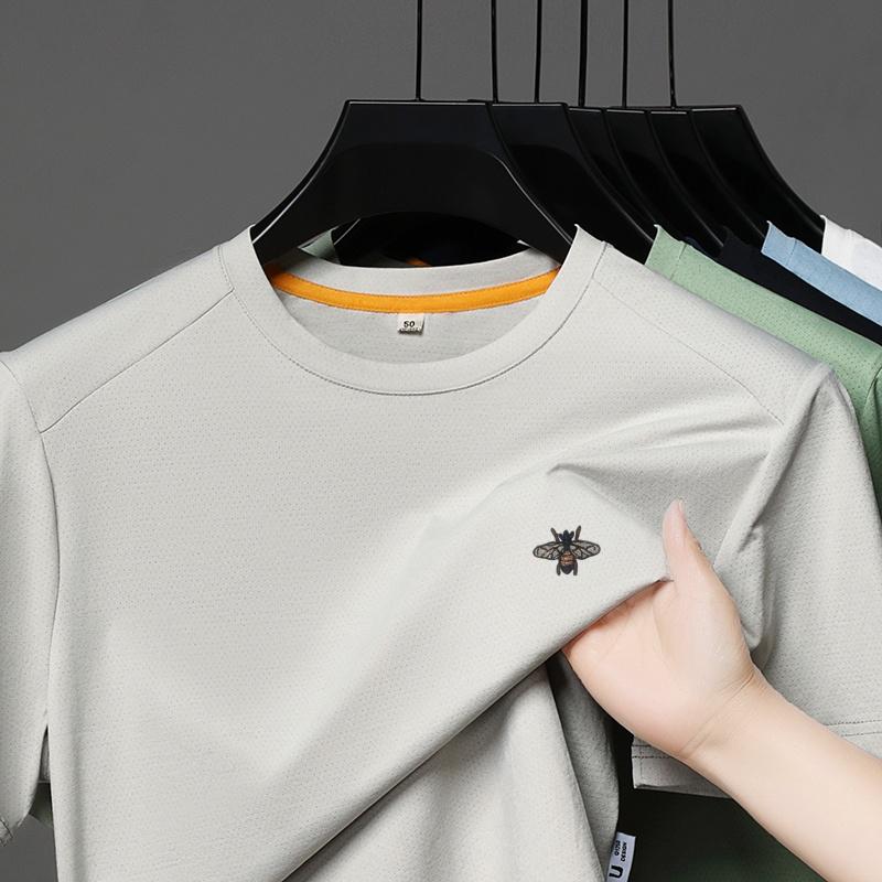 Wovey Zomer Mannen O-hals Korte Mouw T-shirt Origineel Ontwerp Bij Borduur Sneldrogend IJszijde Mode Casual Mannenkleding 4XL