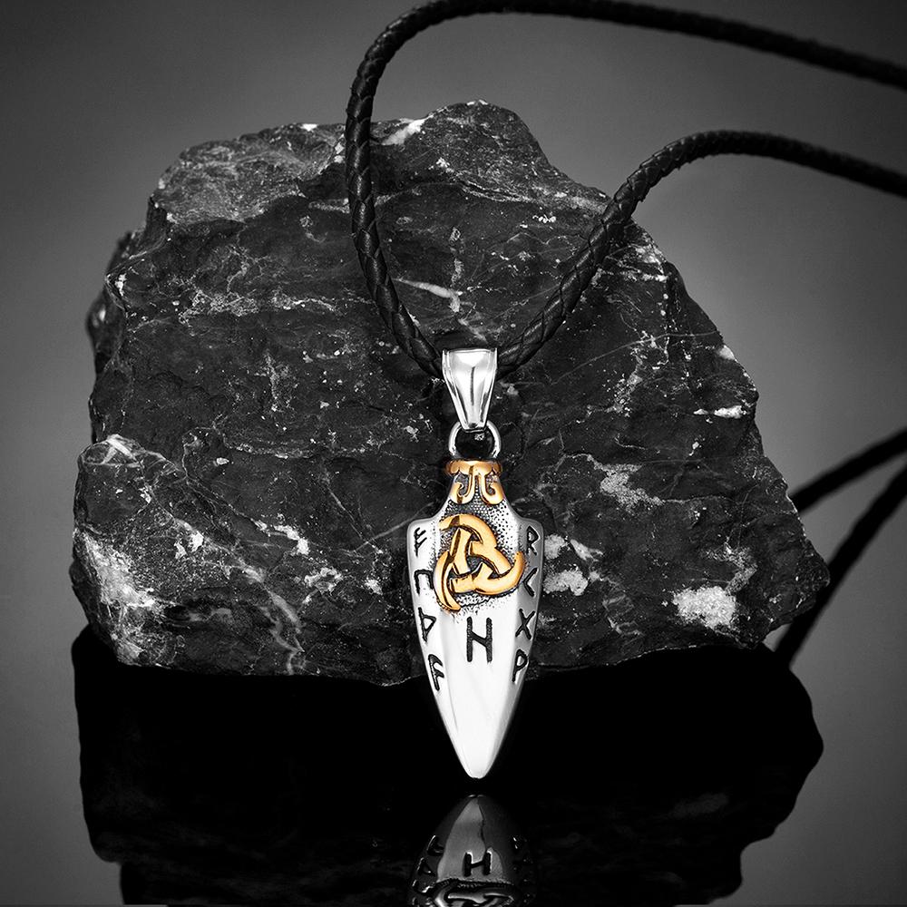 Norse Runes Odin's Spear Gungnir Necklace Men Gold Color Stainless Steel Arrowhead Pendant Valknut Talisman Male Vikings Jewelry