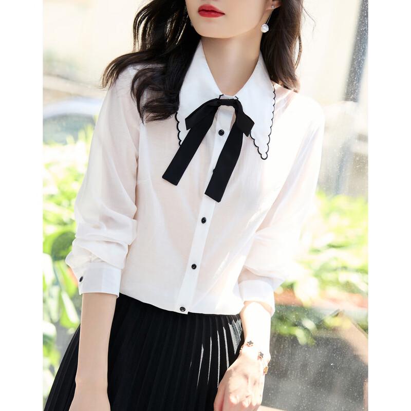 

Demana Detachable Bow Embroidered Lapel Long-Sleeve Shirt S