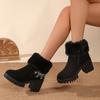 Chunky Platform High Heel Furry Ankle Boots Women 2025 Winter Non Slip Thick Bottom Suede Snow Boots Butterfly Embroidery Shoes