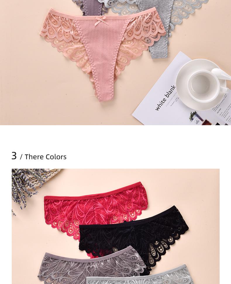 Women's Plus Size Seamless Mid-Rise Thong with Lace Trim, Breathable Pure Cotton Crotch