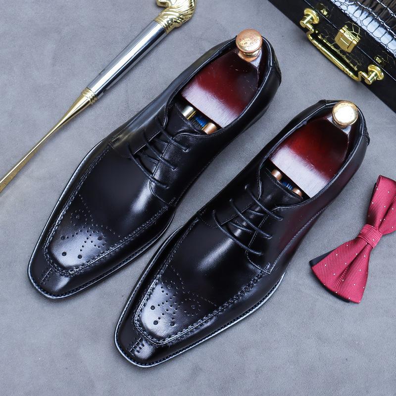 Luxury Mens Business Genuine Leather Shoes Fashion Wedding Oxfords Lace-up Pointed Toe Black Green Coffee Brogues Dress Shoes
