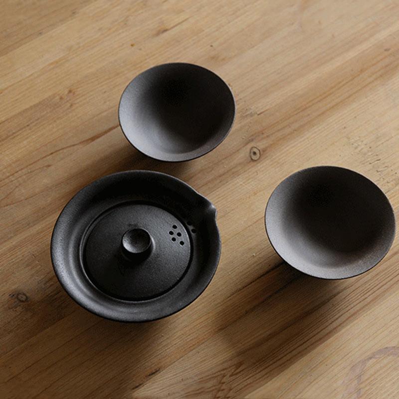 Japanese Ceramic Travel Tea Set | Portable Kung Fu Teaware | 1 Teapot & 2 Cups | Office & Gaiwan Style