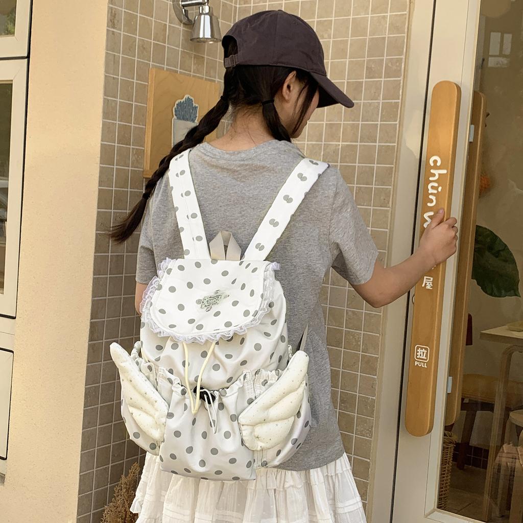 Schultasche Polka Dot Nylon Rucksack Damen Koreanische Edition Nische Große Kapazität Mode Vielseitig Pendler Schultasche Schüler Zugbeutel Rucksack