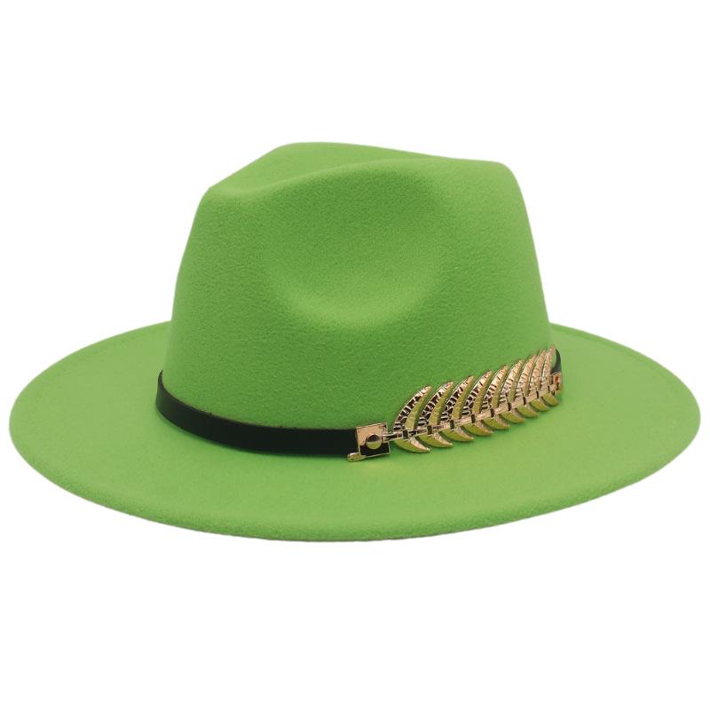 Top Hat Men'S Golden Fishbone Women'S Woolen Jazz Hat Big Brim Felt Hat Retro Hat