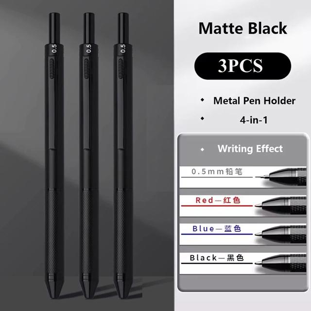 4 In 1 Multicolor Metal Ballpoint Pens 3 Colors Ball Pen 1 Mechanical Pencil For School Office Writing Supplies Stationery