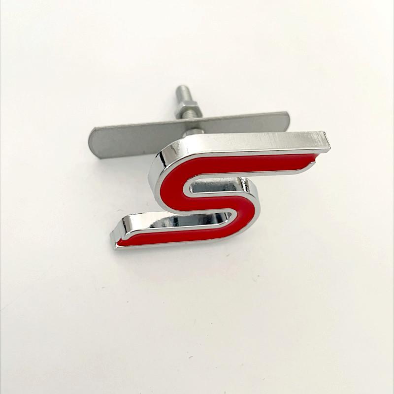 3D Metal S Logo Front Grille Emblem Badge Car Rear Trunk Stickers For Focus Fiesta Escape Ecosport Kuga Mondeo Accessories