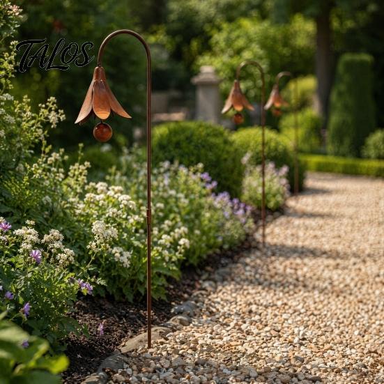 Talos Decorative Bluebell Metal Ground Stake, Handcrafted Outdoor Lawn Ornament, Rustic Flower Sculpture for Yard Bed Post Garden Art
