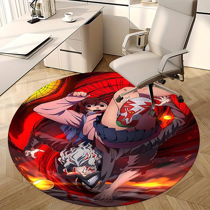1 szt. Postać z Anime w Czerwonych Butach Okrągły Dywanik - Mata pod Krzesło Biurowe, Antypoślizgowy Dywanik do Wystroju Domu, Salonu, Sypialni