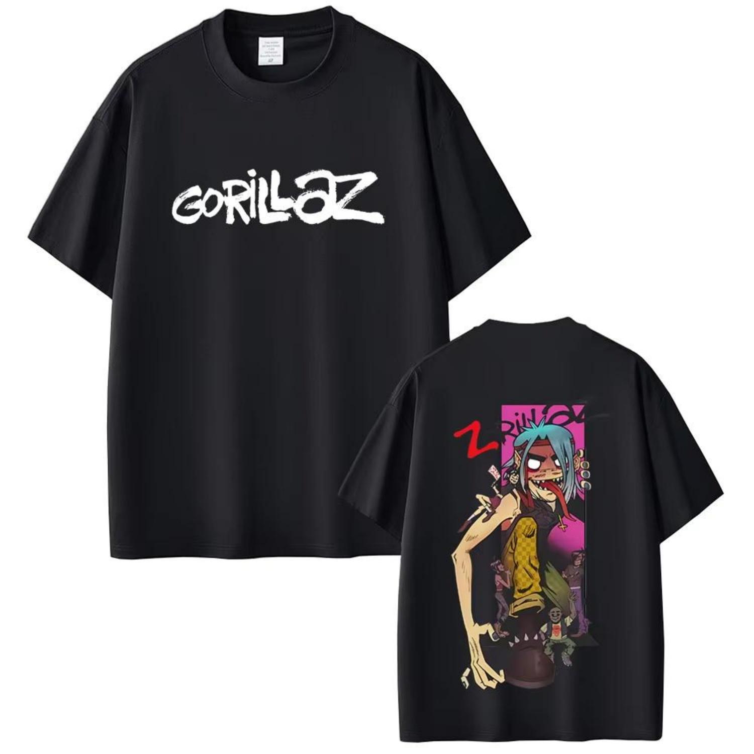 

Футболки Gorillaz Band для мужчин и женщин, в стиле хип-хоп и рок, свободный крой, высококачественная мягкая хлопковая футболка, унисекс, повседневная одежда. S чёрный