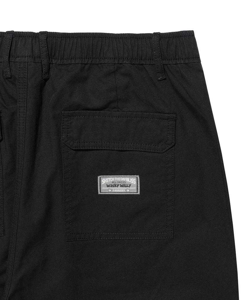 WACKY WILLY Straight Cotton Fatigue Elastic Pants Black