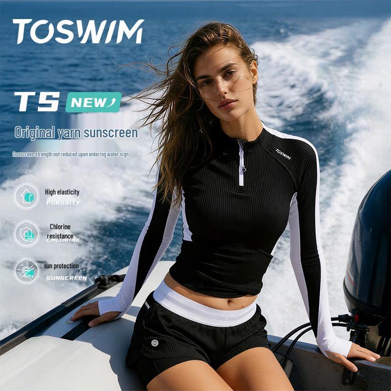 TOSWIM Women s Long Sleeve Rash Guard Swimsuit Set L