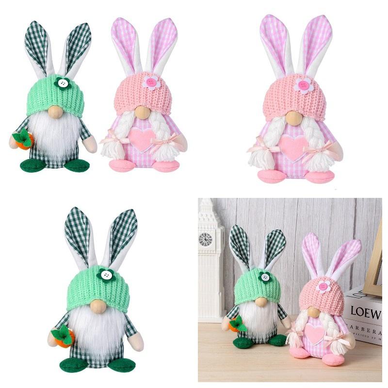 Chaoya Easter Fabric Faceless Bunny Couple Dolls Knitted Hat Decoration Figurines