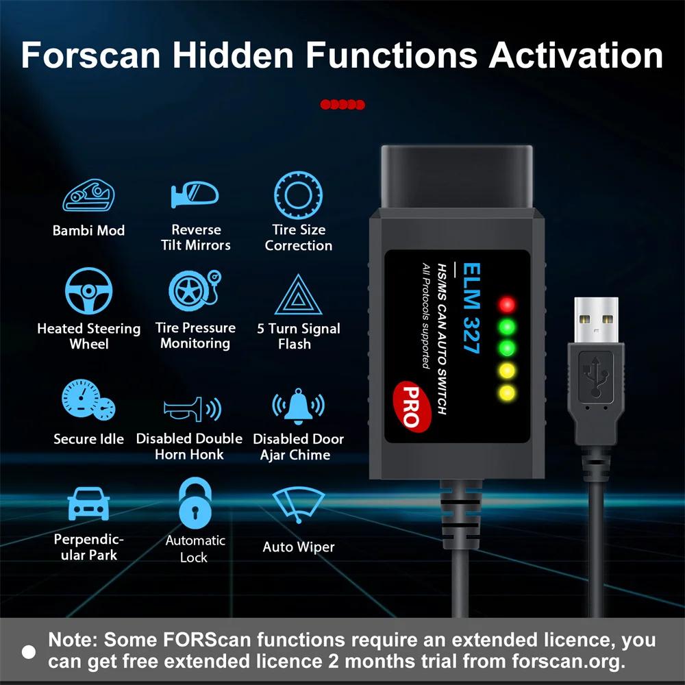Forscan Pro ELM327 V1.5 OBD2 Scanner Adapter PIC18F25K80 Chip With HS/MS CAN Switch For Ford Mazda Coding Car Diagnostic Tool