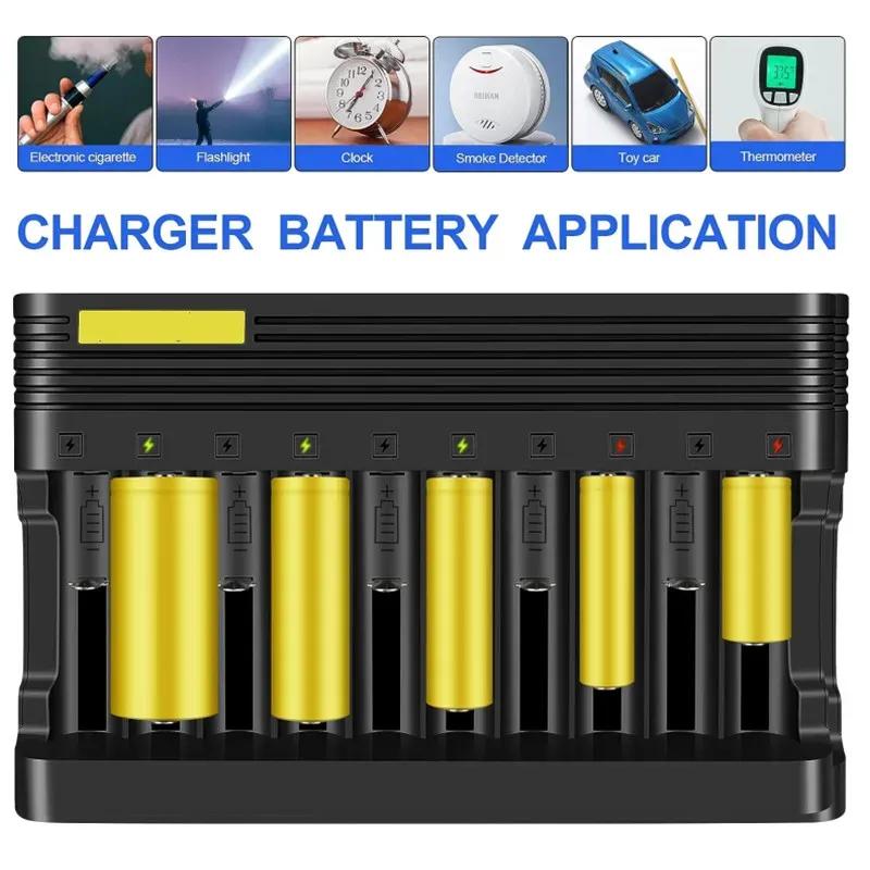 18650 Lithium Battery Charger 10 slots Universal Charger for Li-ion Rechargeable Batteries 26650 16340 18500 10440 18350 17670