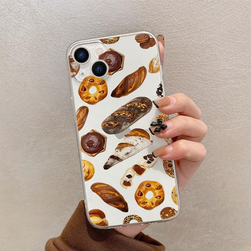 ins cute baked bread mobile phone case iPhone15promax Apple 17AIR soft case 13 cartoon protective case iphone17