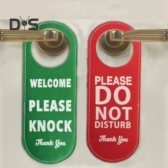 Do Not Disturb Door Hanger Double-sided Faux Leather Welcome Please Knock Home Office Door Handle Sign Hanging Decoration Ornament