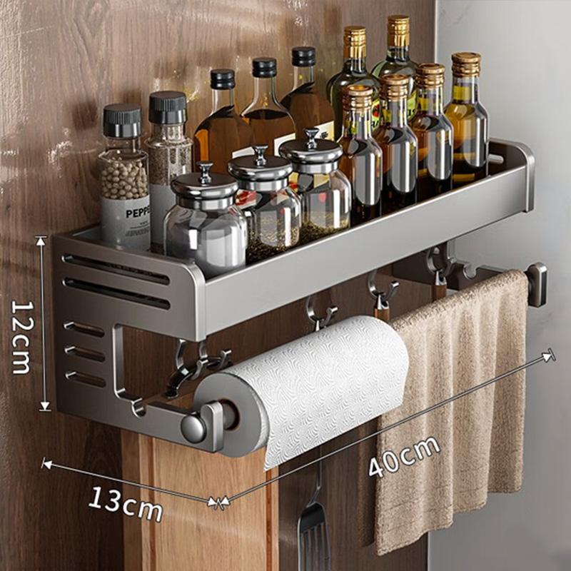 30/40CM Kitchen Storage Rack with Hook Wall Mounted Seasoning Bottle Storage Shelf Knife Shovel Spoon Holder Kitchen Organizers