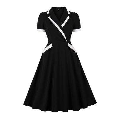 Women's Clothing Niche Design Sense Contrasting Colors Retro Temperament Waist Suit Dress with Pockets