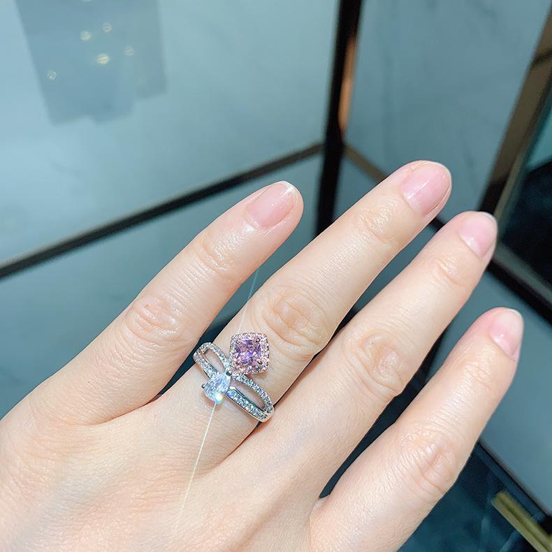 Zircon Women's Ring Pink Yellow Colored Square Jewelry High Carbon